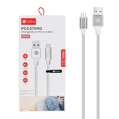 کابل شارژ MicroUSB اندروید ProOne مدل PCC270M3 طول 3 متر