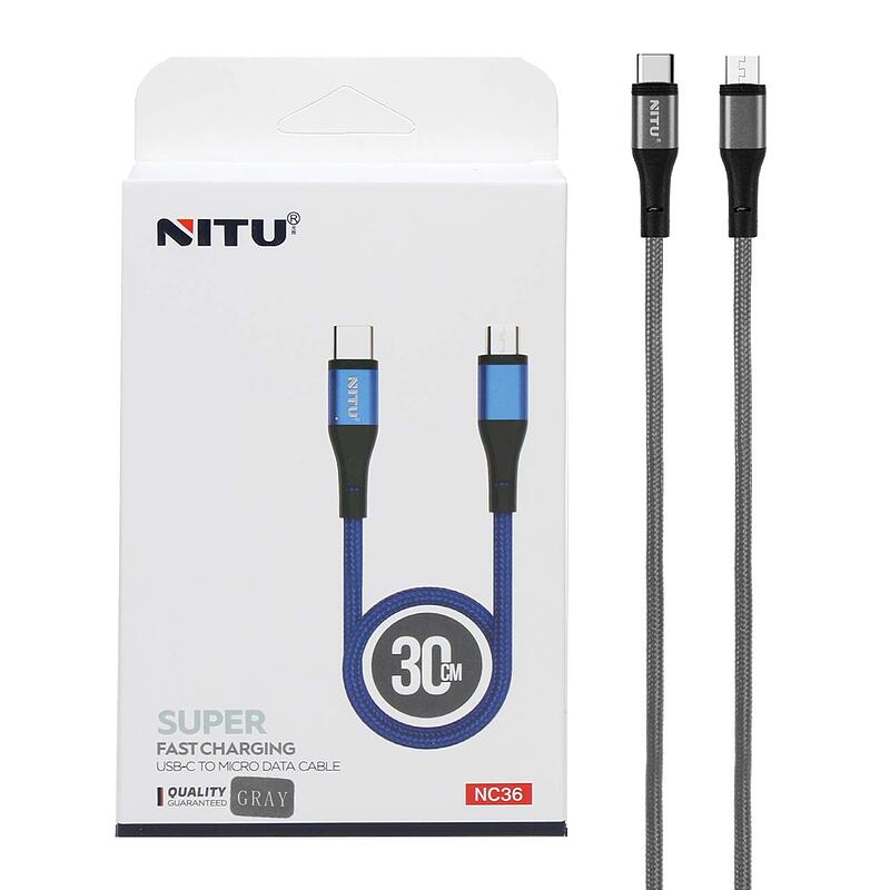 کابل شارژ Type-C به Micro USB پاوربانک فست برند NITU مدل NC36 طول 30 سانتی متر