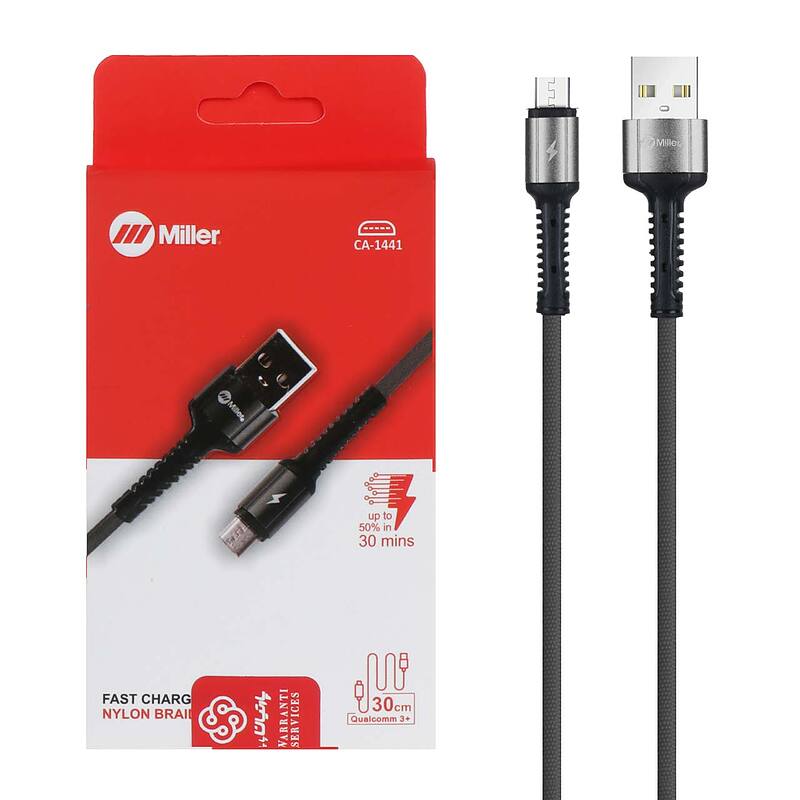 کابل شارژ MicroUSB پاوربانک فست اندروید برند Miller مدل CA-1441 طول 30 سانتی متر