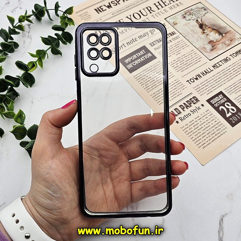 قاب گوشی Galaxy A12 - Galaxy M12 سامسونگ طرح الکتروپلیتینگ ژله ای شفاف اورجینال محافظ لنز دار مشکی کد 1525