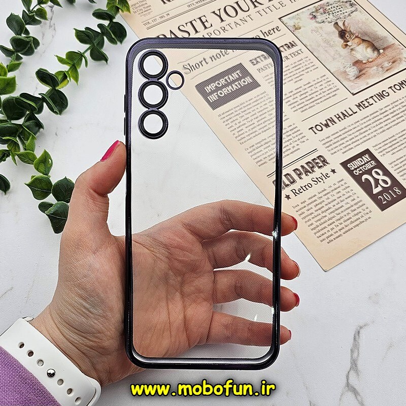 قاب گوشی Galaxy A14 4G - Galaxy A14 5G سامسونگ طرح الکتروپلیتینگ ژله ای شفاف اورجینال محافظ لنز دار مشکی کد 744