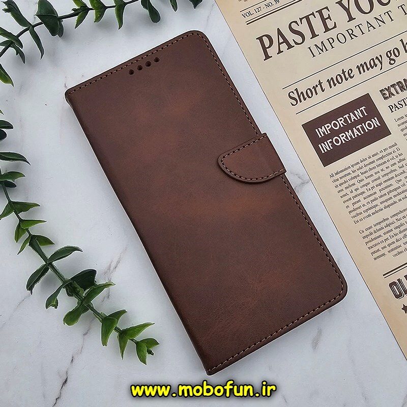 کیف گوشی Galaxy A14 4G - Galaxy A14 5G سامسونگ مگنتی طرح چرم کتابی محافظ لنزدار قهوه ای کد 750