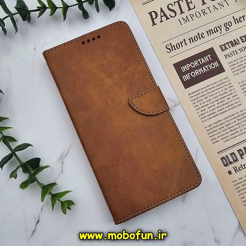 کیف گوشی Galaxy A14 4G - Galaxy A14 5G سامسونگ مگنتی طرح چرم کتابی محافظ لنزدار عسلی کد 751
