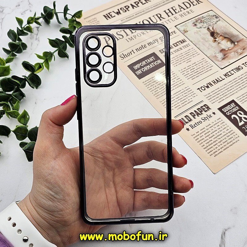 قاب گوشی Galaxy A32 4G سامسونگ طرح الکتروپلیتینگ ژله ای شفاف اورجینال یونیک کیس Unique Case محافظ لنز دار مشکی کد 1200