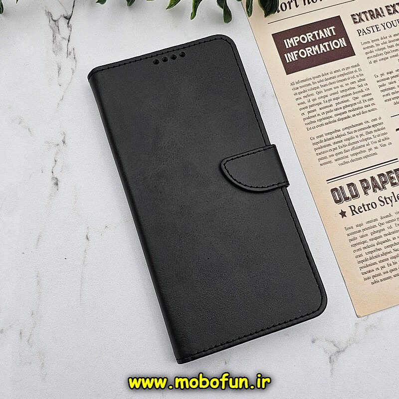 کیف گوشی Redmi Note 8 Pro شیائومی مگنتی طرح چرم کتابی محافظ لنزدار مشکی کد 845