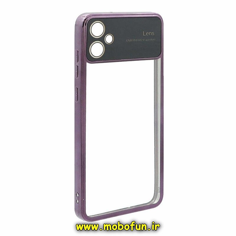 قاب گوشی Galaxy A05 سامسونگ طرح الکتروپلیتینگ ژله ای شفاف اورجینال Camera Lens محافظ لنز دار بنفش کد 38