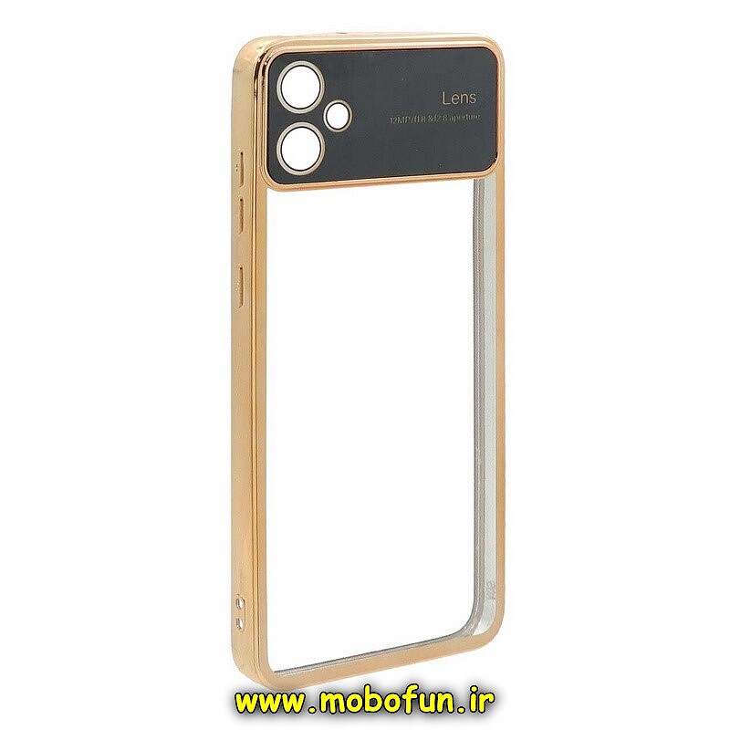 قاب گوشی Galaxy A05 سامسونگ طرح الکتروپلیتینگ ژله ای شفاف اورجینال Camera Lens محافظ لنز دار طلایی کد 40