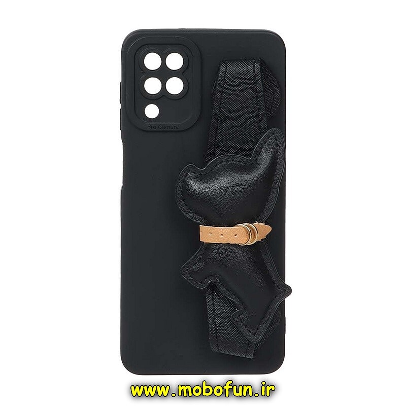 قاب گوشی Galaxy A12 - Galaxy M12 سامسونگ طرح لاکچری دستبندی چرمی سگ بولداگ مشکی محافظ لنز دار کد 1530