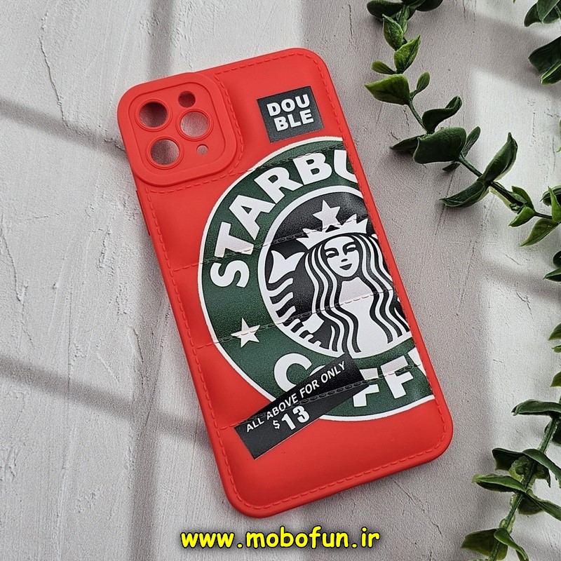 قاب گوشی iPhone 11 Pro Max آیفون سیلیکون ژله ای پافر PC زیر بسته محافظ لنز دار استارباکس STARBUCKS قرمز کد 693