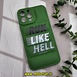 قاب گوشی iPhone 13 Pro Max آیفون سیلیکون ژله ای پافر PC زیر بسته محافظ لنز دار اسپرت RUN LIKE HELL سبز کد 681