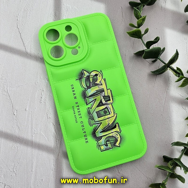 قاب گوشی iPhone 14 Pro Max آیفون سیلیکون ژله ای پافر PC زیر بسته محافظ لنز دار STRONG سبز فسفری کد 309