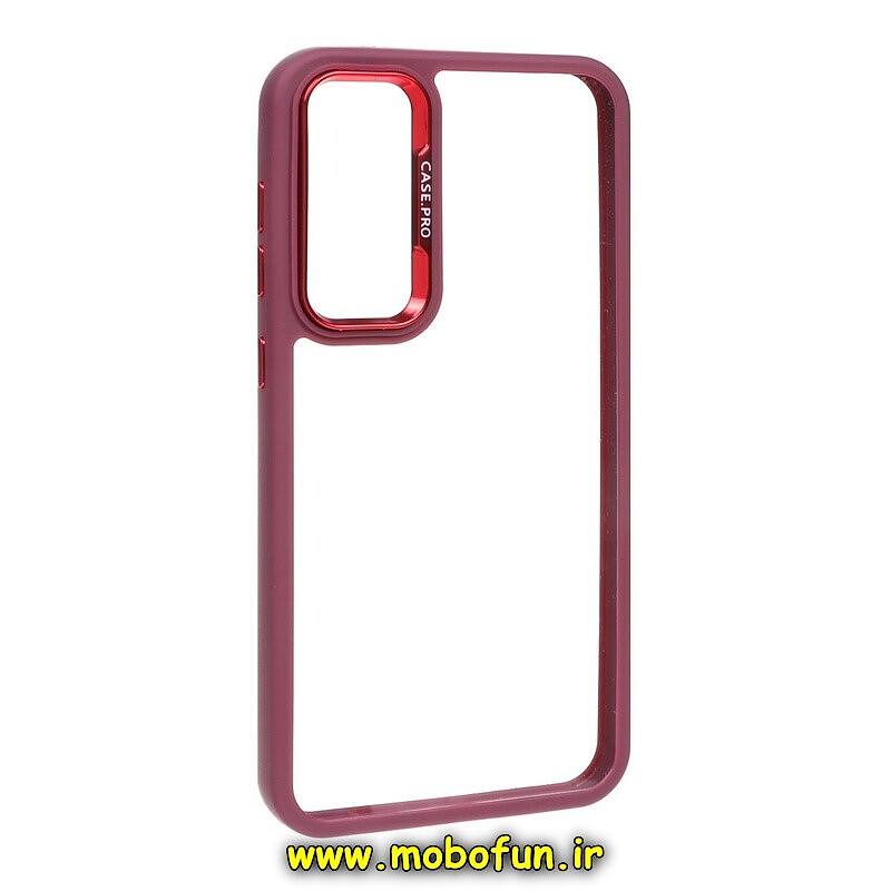قاب گوشی Galaxy S23 FE سامسونگ اورجینال متال کیس Metal اورجینال CASE PRO طرح پشت طلق شفاف دور سیلیکونی زرشکی کد 67