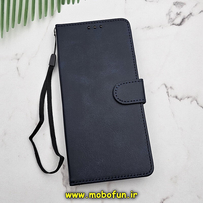 کیف گوشی Galaxy A34 5G سامسونگ مگنتی طرح چرم کتابی محافظ لنزدار سرمه ای کد 610