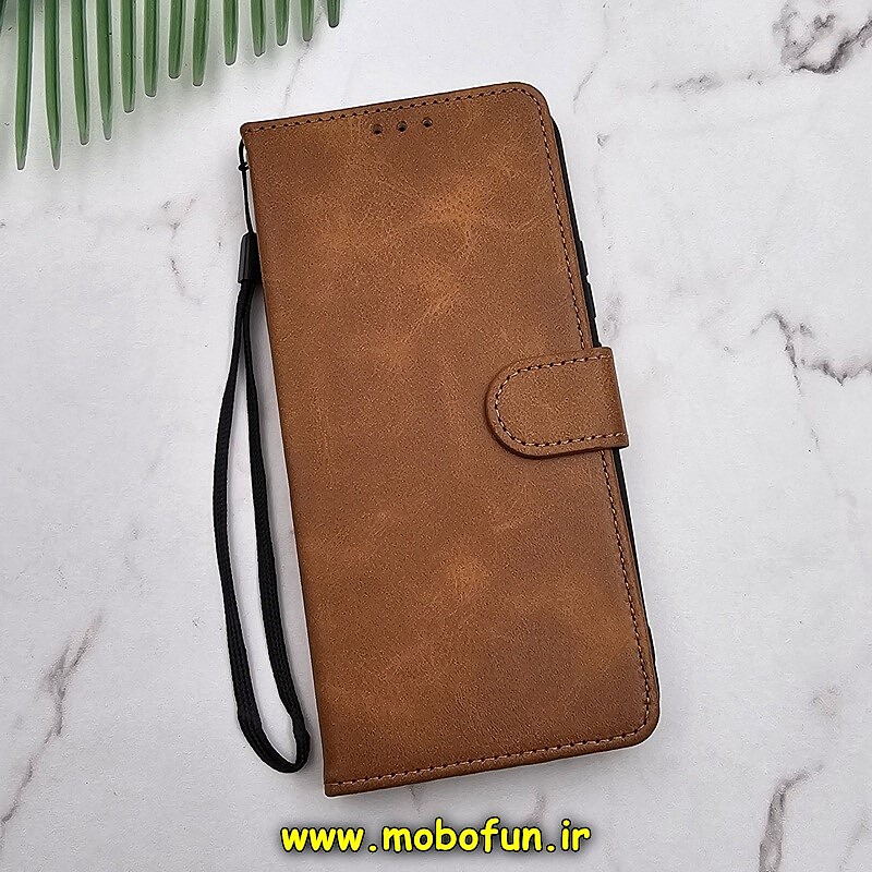 کیف گوشی Galaxy A34 5G سامسونگ مگنتی طرح چرم کتابی محافظ لنزدار عسلی کد 611