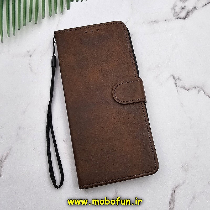 کیف گوشی Galaxy A34 5G سامسونگ مگنتی طرح چرم کتابی محافظ لنزدار قهوه ای کد 612