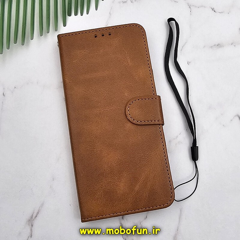 کیف گوشی Galaxy A54 5G سامسونگ مگنتی طرح چرم کتابی محافظ لنزدار عسلی کد 836