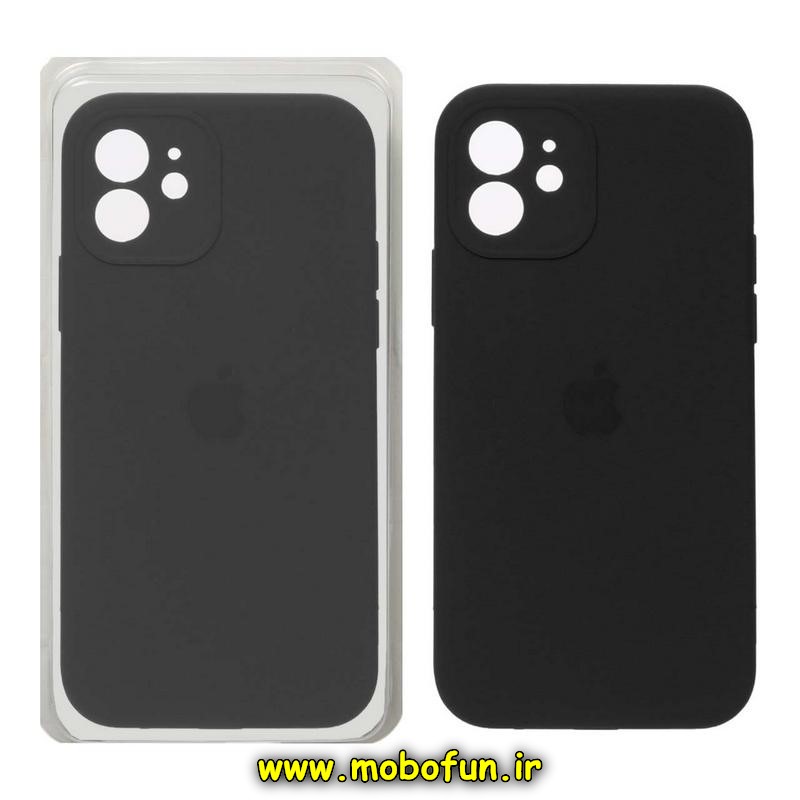 قاب گوشی iPhone 12 آیفون سیلیکونی اورجینال پاک کنی درجه یک زیربسته محافظ لنز دار مشکی کد 894