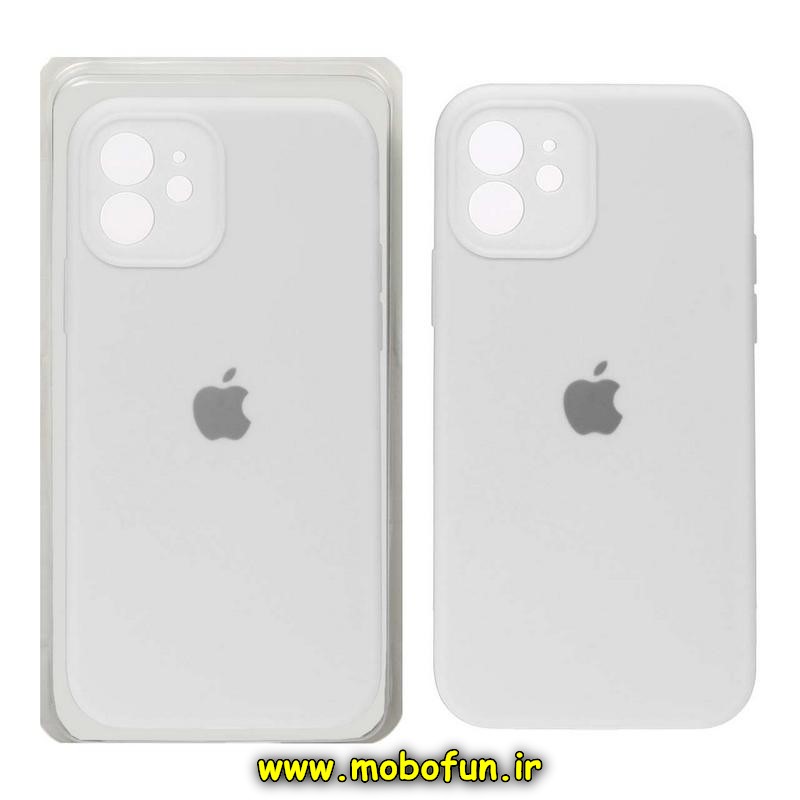 قاب گوشی iPhone 12 آیفون سیلیکونی اورجینال پاک کنی درجه یک زیربسته محافظ لنز دار سفید کد 895