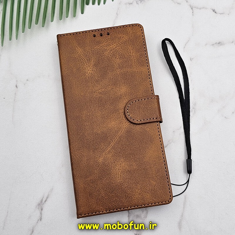 کیف گوشی Galaxy Note 10 Plus سامسونگ مگنتی طرح چرم کتابی محافظ لنزدار عسلی کد 103