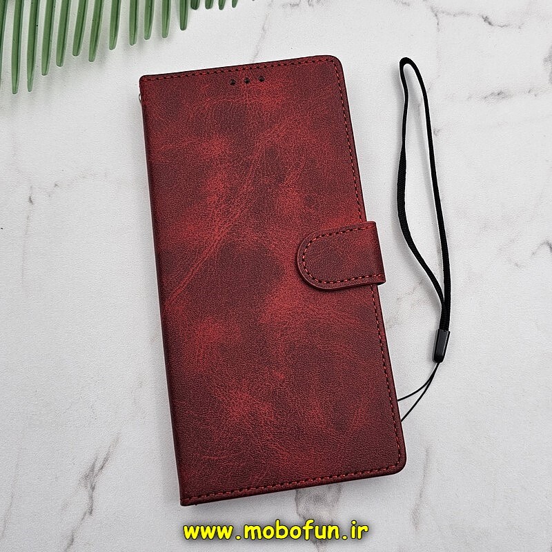 کیف گوشی Galaxy Note 10 Plus سامسونگ مگنتی طرح چرم کتابی محافظ لنزدار زرشکی کد 105