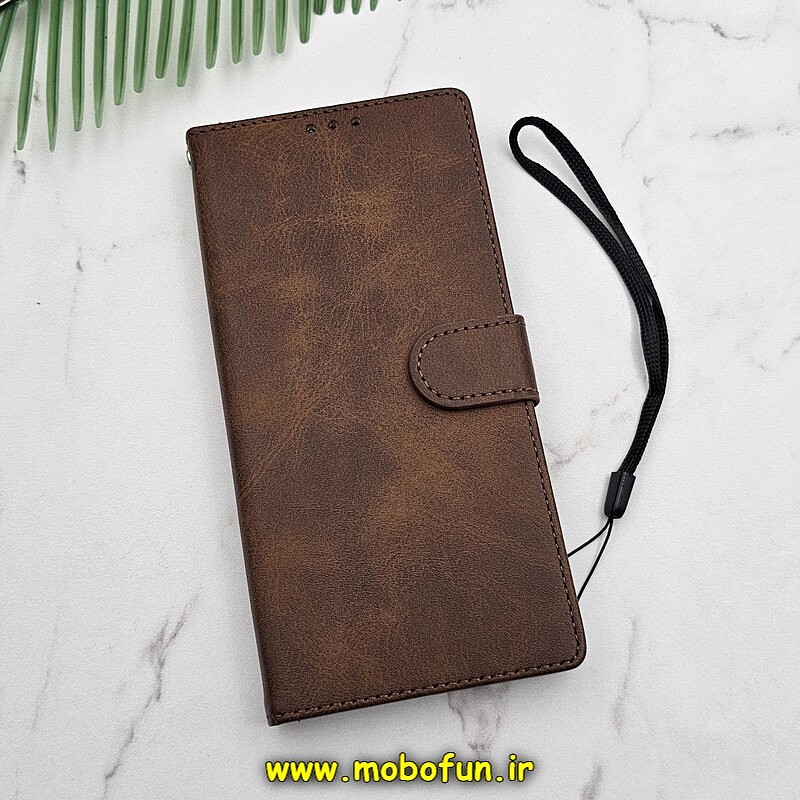 کیف گوشی Galaxy Note 10 Plus سامسونگ مگنتی طرح چرم کتابی محافظ لنزدار قهوه ای کد 106
