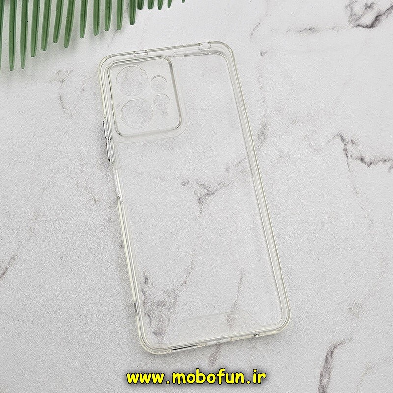 قاب گوشی Redmi Note 12 4G شیائومی اورجینال اسپیس Space طرح طلقی شیشه ای شفاف دکمه کرومی محافظ لنز دار کد 508