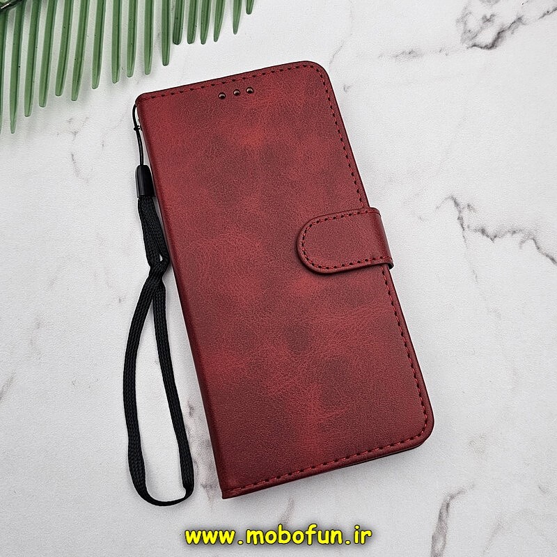کیف گوشی Galaxy S10 Plus سامسونگ مگنتی طرح چرم کتابی محافظ لنزدار قرمز کد 171