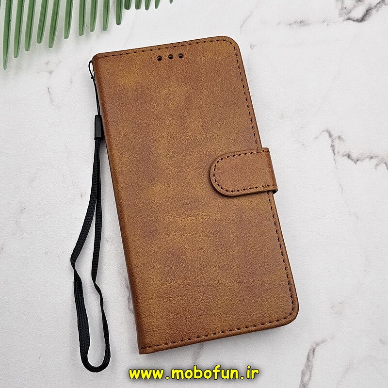 کیف گوشی Galaxy S10 Plus سامسونگ مگنتی طرح چرم کتابی محافظ لنزدار عسلی کد 172