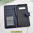 کیف گوشی Galaxy S10 Plus سامسونگ مگنتی طرح چرم کتابی محافظ لنزدار سرمه ای کد 174