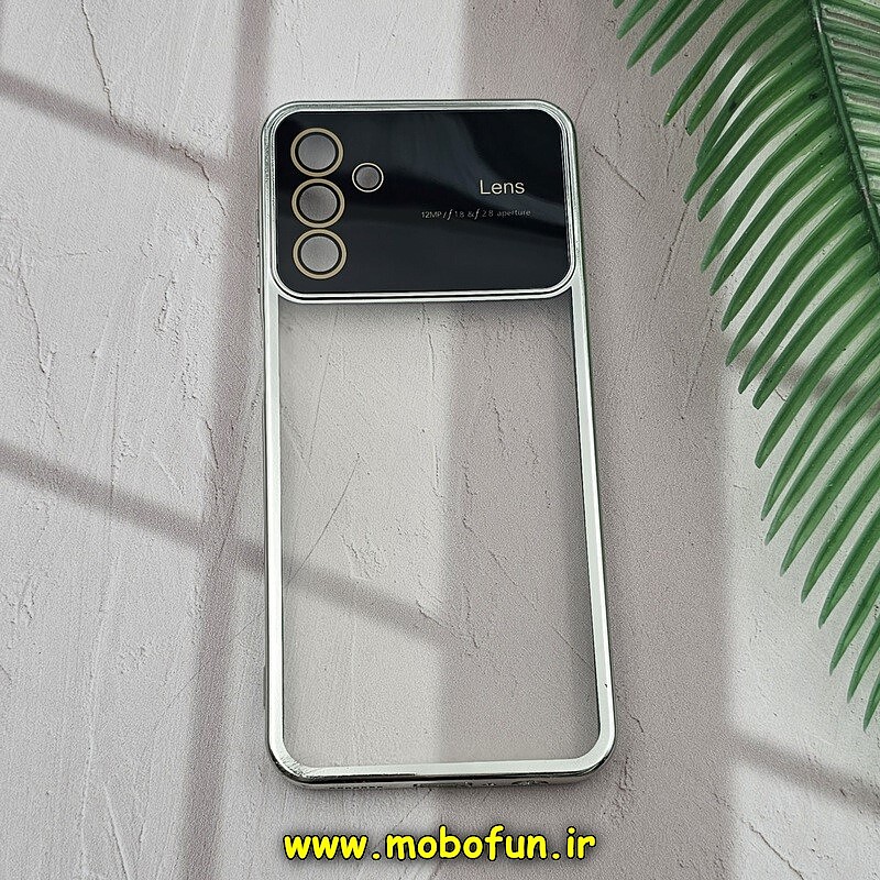 قاب گوشی Galaxy A04S سامسونگ طرح الکتروپلیتینگ ژله ای شفاف اورجینال Camera Lens محافظ لنز دار نقره ای کد 288