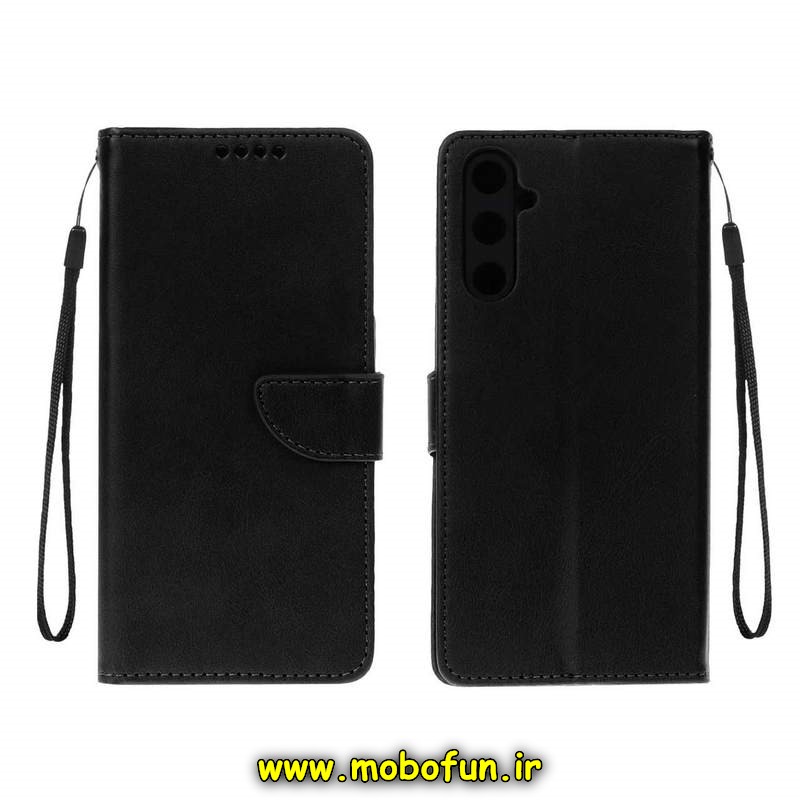 کیف گوشی Galaxy A05S سامسونگ مگنتی طرح چرم کتابی محافظ لنزدار مشکی کد 52