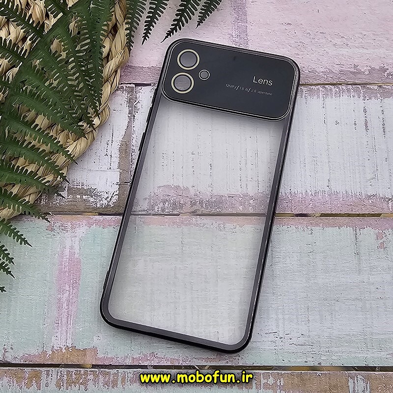 قاب گوشی Galaxy A04E سامسونگ طرح الکتروپلیتینگ ژله ای شفاف اورجینال Camera Lens محافظ لنز دار مشکی کد 135