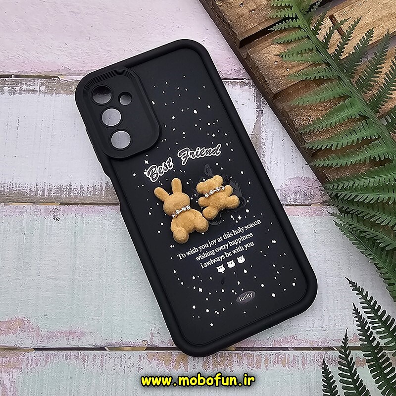 قاب گوشی Galaxy A14 4G - Galaxy A14 5G سامسونگ طرح سیلیکونی Solid عروسکی خرسی جیر محافظ لنزدار مشکی کد 812