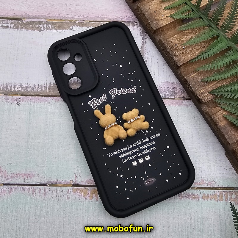 قاب گوشی Galaxy A24 سامسونگ طرح سیلیکونی Solid عروسکی خرسی جیر محافظ لنزدار مشکی کد 440