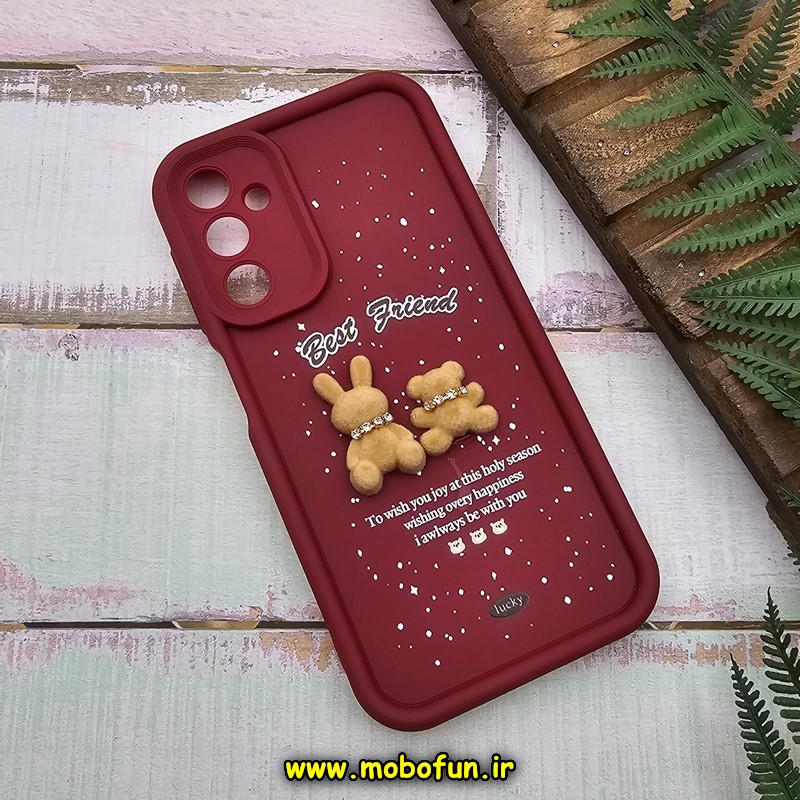 قاب گوشی Galaxy A24 سامسونگ طرح سیلیکونی Solid عروسکی خرسی جیر محافظ لنزدار زرشکی کد 442
