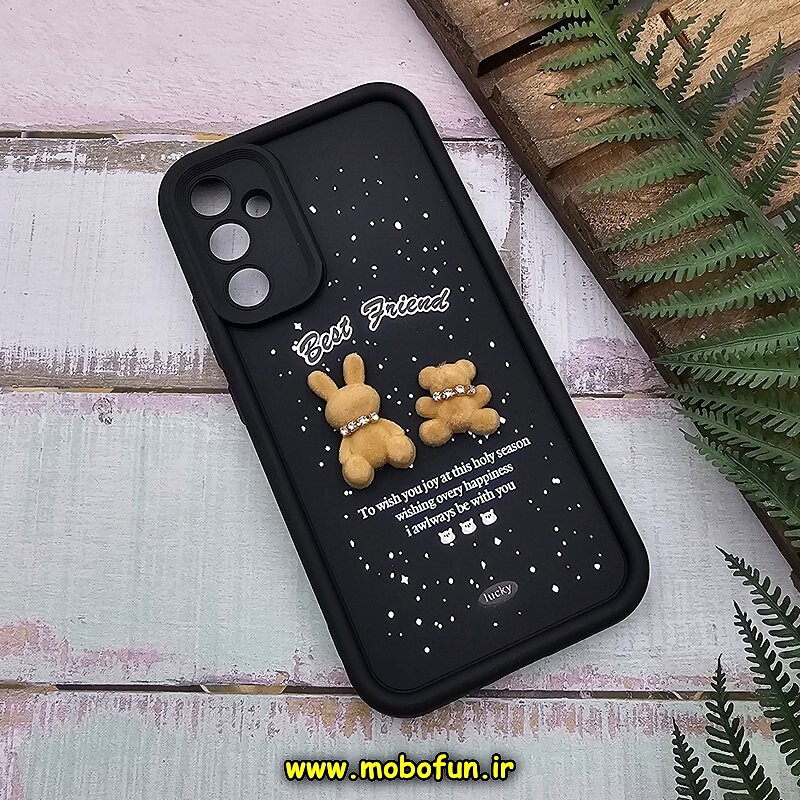 قاب گوشی Galaxy A34 سامسونگ طرح سیلیکونی Solid عروسکی خرسی جیر محافظ لنزدار مشکی کد 624