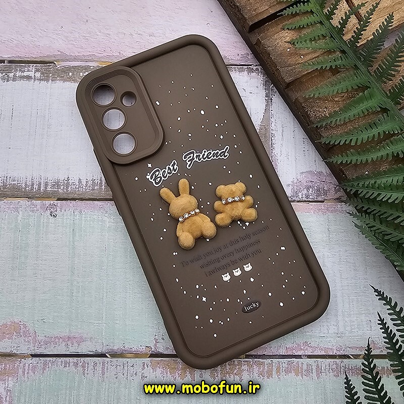 قاب گوشی Galaxy A34 سامسونگ طرح سیلیکونی Solid عروسکی خرسی جیر محافظ لنزدار نسکافه ای کد 625
