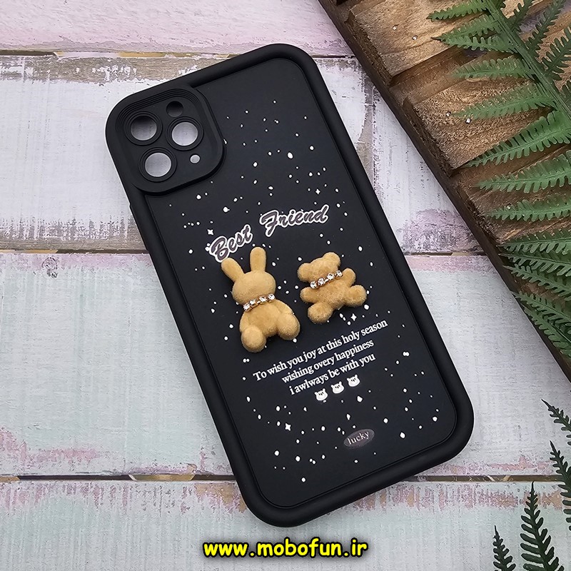 قاب گوشی iPhone 11 Pro Max آیفون طرح سیلیکونی Solid عروسکی خرسی جیر محافظ لنزدار مشکی کد 706