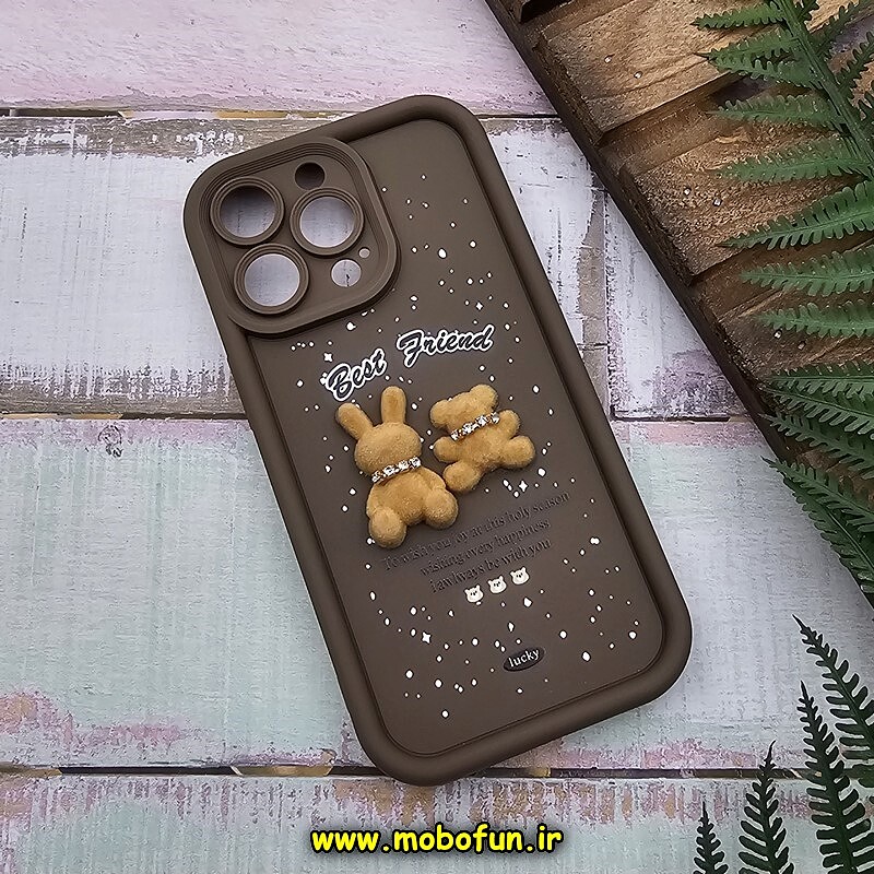 قاب گوشی iPhone 13 Pro آیفون طرح سیلیکونی Solid عروسکی خرسی جیر محافظ لنزدار نسکافه ای کد 477