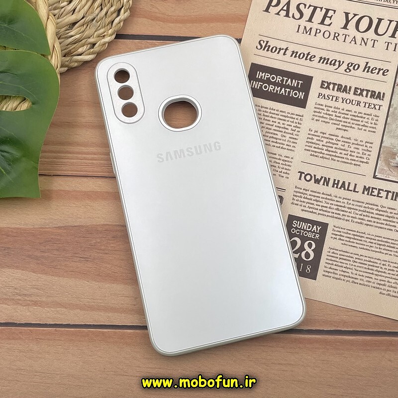 قاب گوشی Galaxy A10S سامسونگ مدل PVD ضد خش پشت گلس شیشه ای محافظ لنز دار سفید کد 776
