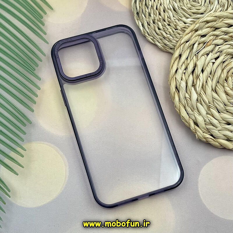 قاب گوشی iPhone 13 Pro Max آیفون اورجینال متال کیس Metal پیکسل Pixel طرح پشت طلق شفاف دور سیلیکونی بنفش کد 721