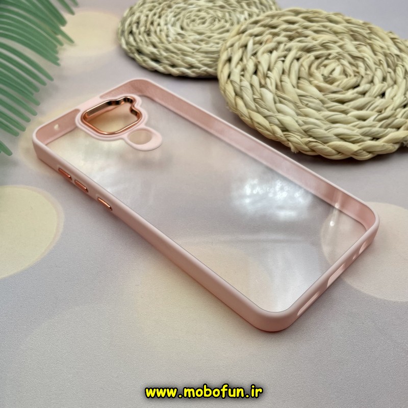 قاب گوشی Redmi Note 9 شیائومی نیو اسکین NEW SKIN اورجینال متال کیس Metal طرح پشت طلق شفاف دور سیلیکونی گلبهی کد E39-171444