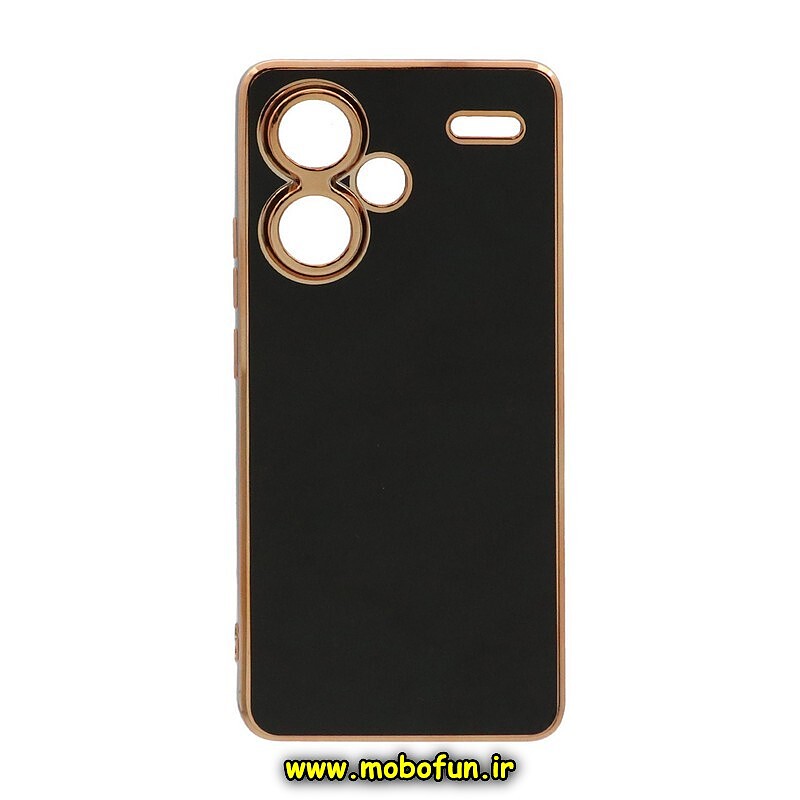 قاب گوشی Redmi Note 13 Pro Plus شیائومی طرح ژله ای مای کیس گلد لاین دور طلایی محافظ لنز دار مشکی کد 6