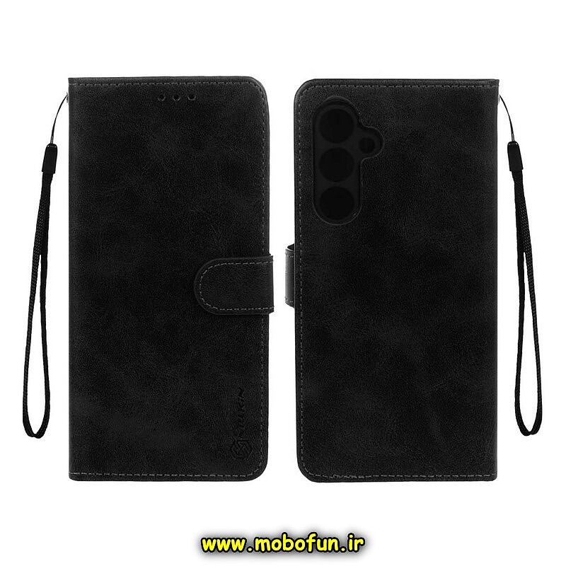 کیف گوشی Galaxy S23 FE سامسونگ مگنتی نیلکین NILLKIN طرح چرم کتابی محافظ لنزدار مشکی کد 117