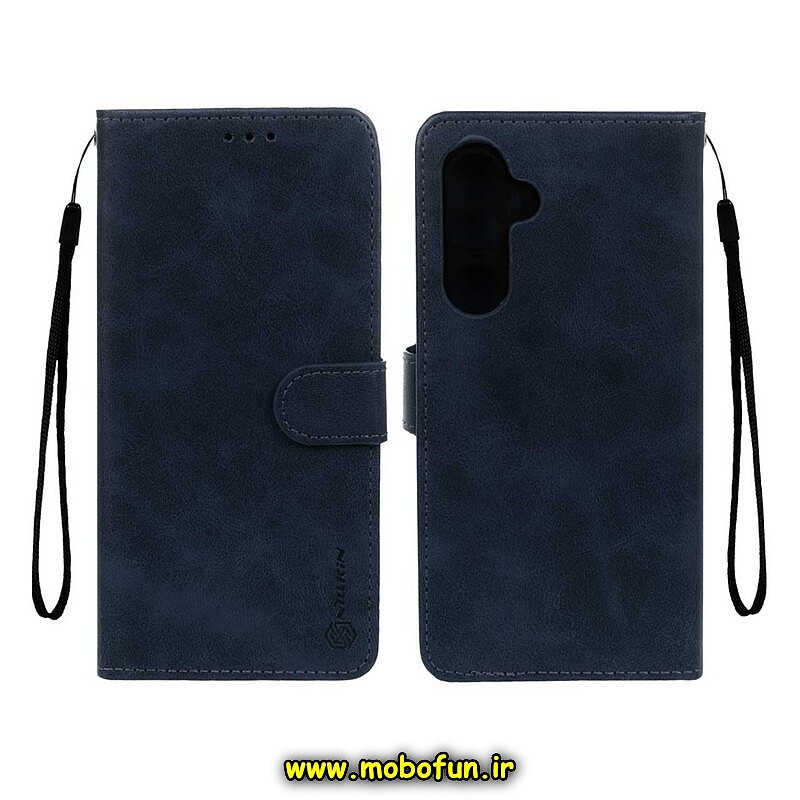 کیف گوشی Galaxy S23 FE سامسونگ مگنتی نیلکین NILLKIN طرح چرم کتابی محافظ لنزدار سرمه ای کد 118