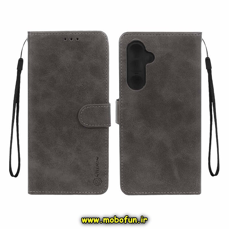 کیف گوشی Galaxy S23 FE سامسونگ مگنتی نیلکین NILLKIN طرح چرم کتابی محافظ لنزدار طوسی کد 119