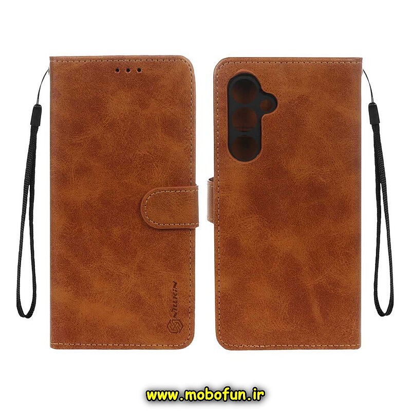 کیف گوشی Galaxy S23 FE سامسونگ مگنتی نیلکین NILLKIN طرح چرم کتابی محافظ لنزدار عسلی کد 120