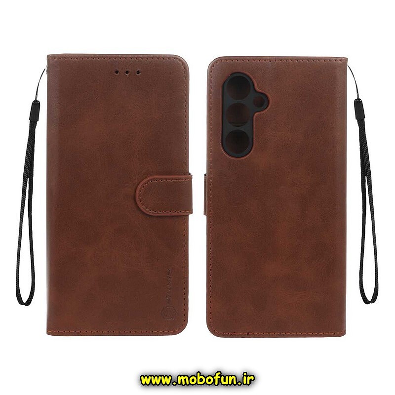 کیف گوشی Galaxy S23 FE سامسونگ مگنتی نیلکین NILLKIN طرح چرم کتابی محافظ لنزدار قهوه ای کد 121