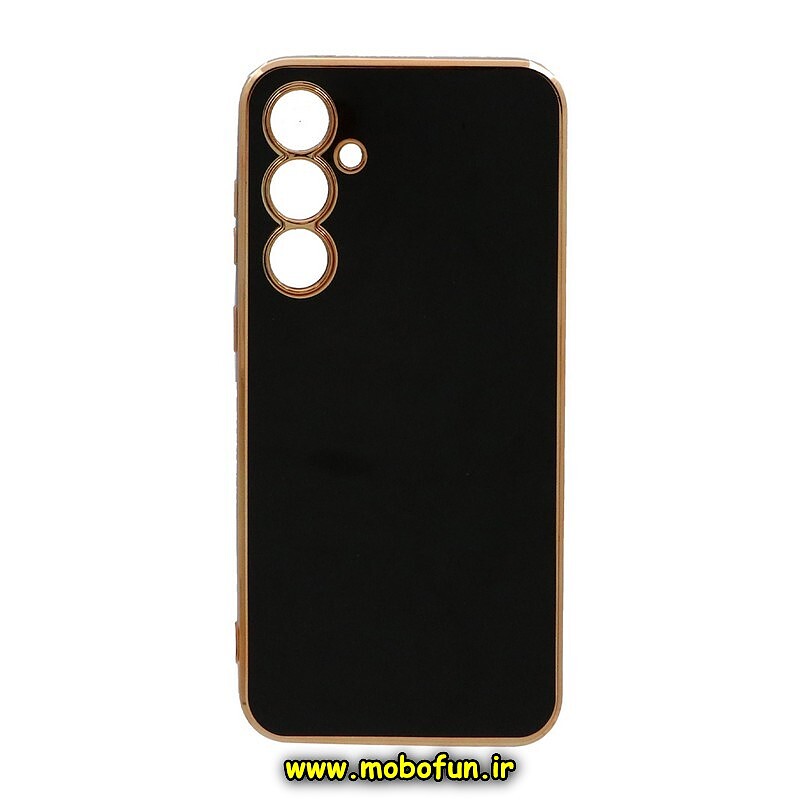 قاب گوشی Galaxy S23 FE سامسونگ طرح ژله ای مای کیس گلد لاین دور طلایی محافظ لنز دار مشکی کد 122