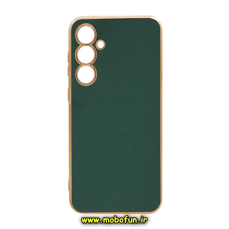قاب گوشی Galaxy S23 FE سامسونگ طرح ژله ای مای کیس گلد لاین دور طلایی محافظ لنز دار سبز کد 124